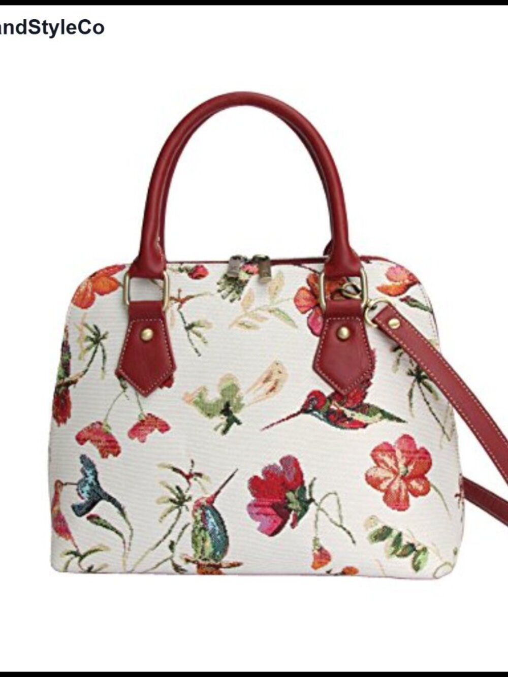Convertible Tapestry Satchel Crossbody Shoulder Bag Vegan PU Trim Woven
